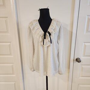LOFT White Polka Dot Ruffle Blouse – Size S